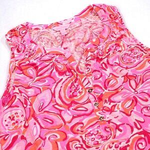 LILLY PULITZER Women's L Pink‎ Floral Print Essie Sleeveless V Neck Tank Top